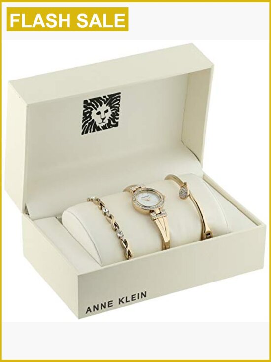 Gold-Tone Crystal Accented Bangle Watch Set with Bracelets main image 6
